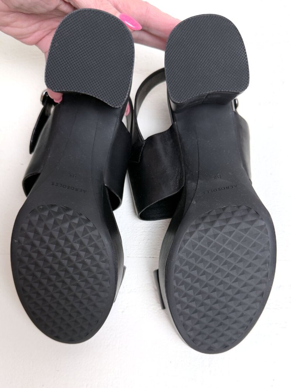 NWT Aerosoles Women's Camera Leather Platform Sandals Black Size 8.5 - Picture 6 of 10